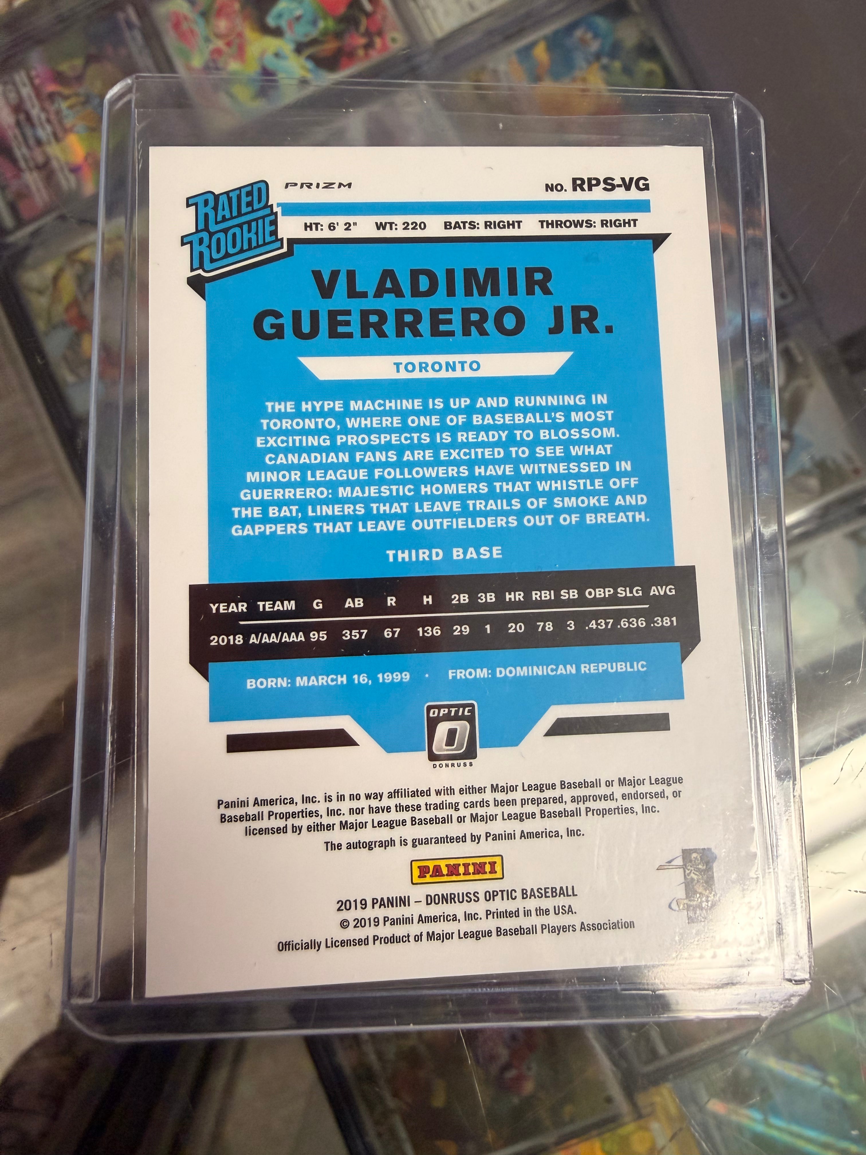 2019 Donruss Optic Vladimir Guerrero Jr Rated Rookie Signatures Pink Velocity Auto RPS-VG RC